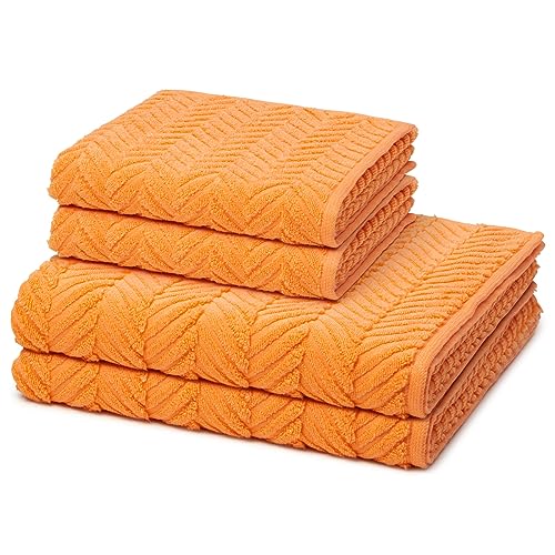 Ross - 4 teiliges Frottier-Set - Sensual Skin - Zopf-Muster (2 X Handtuch 2 X Duschtuch im Set) - 500 g/m2 - Baumwolle - Walkfrottee - saugstark - weich und flauschig - Ginster von Ross