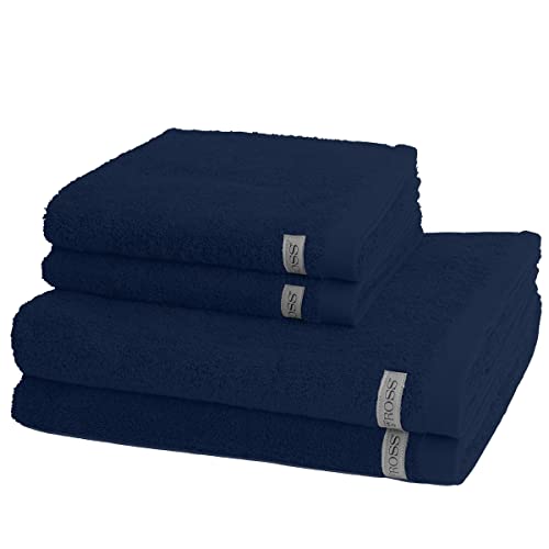 Ross - 4 teiliges Frottier-Set - Sinfonie (2 X Handtuch 2 X Duschtuch im Set) - 500 g/m2 - Baumwolle - Walkfrottee - saugstark - weich und flauschig - Denim von Ross