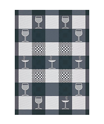 Ross Zwirn Halbleinen Geschirrtuch Cocktail-Gläser Jacquard 50x70 cm Grau Blau Rot (Anthrazit) von Ross