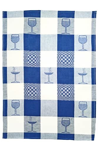 Ross Zwirn Halbleinen Geschirrtuch Cocktail-Gläser Jacquard 50x70 cm Grau Blau Rot (Blau) von Ross