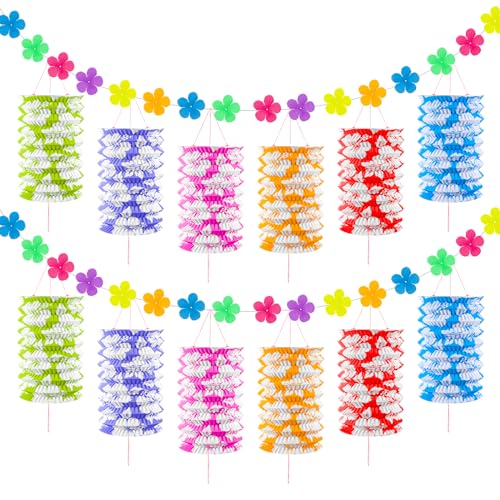 Hawaii-Party-Deko-Set, Luau, tropische Hibiskus-Girlande, Tiki-Party-Dekoration, 3 m, Lounge, tropische Blumen und Hibiskus-Papierlaterne, zum Aufhängen für Tiki-Hütte, Lais, Hawaii, Geburtstagspartys von Rossesay