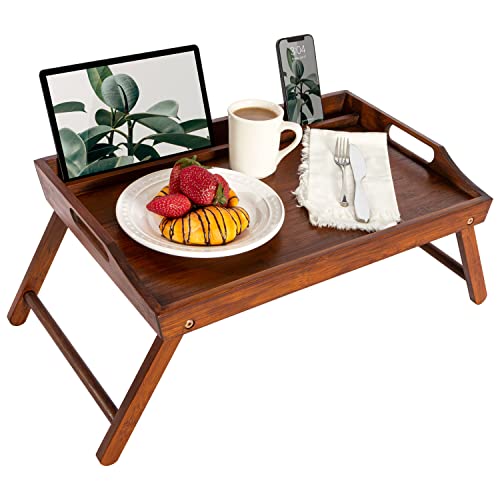 Rossie Home Bambus-Bett-Tablett, Schoß-Schreibtisch mit Handy-Halterung, passend für Laptops bis zu 17,3 Zoll und die meisten Tablets – Espresso – Stil Nr. 78112 von Rossie Home
