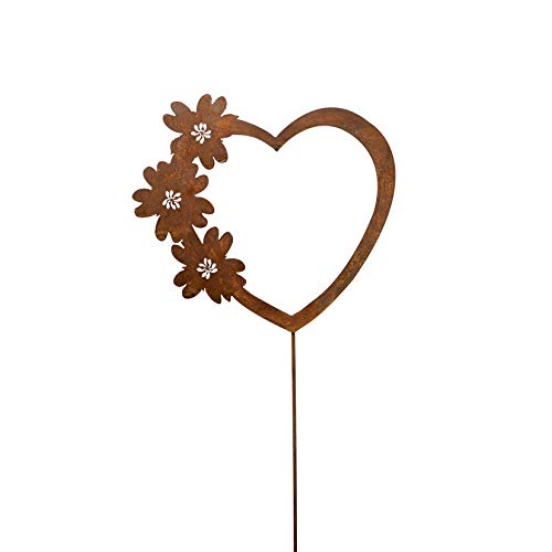 Metall Stecker. Herz mit Blumen. Rost Gartenstecker, Metallstecker, Blumenstecker, Dekostecker. 38 cm. Art.: 72914 von Rost Deko