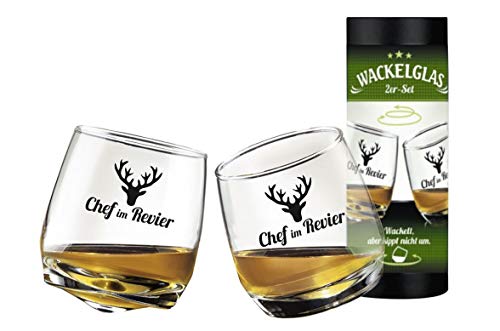 2 TLG. Set Whisky Wackelglas Chef im Revier 8,5 x 7,5 cm in Zylinder-Geschenkbox von Rostalgie