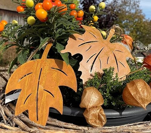2 teilig Rostoptik Blätter an Band zum Hängen Herbst Dekoration Garten von Rostalgie