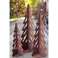 3 Teilig Edelrost Teelichthalter Fichtenbäumchen - Höhe 22/28 34 cm von Rostalgie
