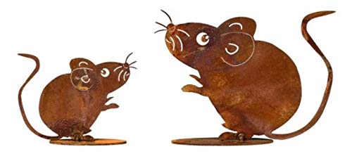 Edelrost 2tlg. Mäuse auf Platte Geschenk Garten Tierfigur Maus Rost Figur von Rostalgie