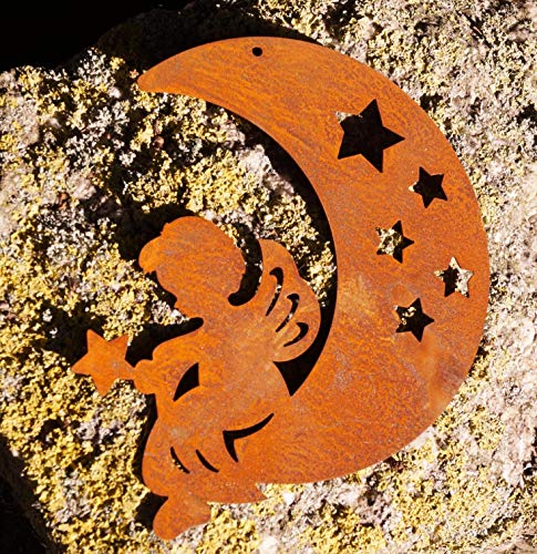 Edelrost Engel auf Mond klein 16x14cm Fensterschmuck Hänger Weihnachten von Rostalgie