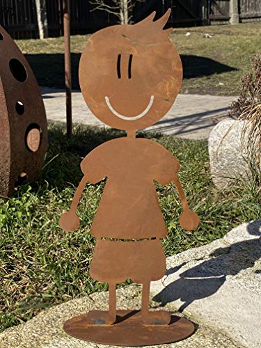 Edelrost Figur Doodle Familie auf Bodenplatte zur Auswahl Garten Dekoration Geschenk (Metall, Bub Florian) von Rostalgie