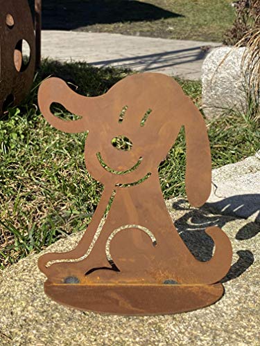Edelrost Figur Doodle Familie auf Bodenplatte zur Auswahl Garten Dekoration Geschenk (Metall, Hund Harry) von Rostalgie