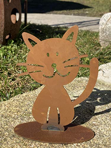 Edelrost Figur Doodle Familie auf Bodenplatte zur Auswahl Garten Dekoration Geschenk (Metall, Katze Kitty) von Rostalgie