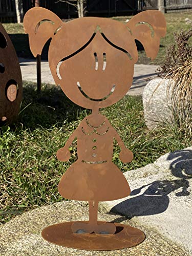 Edelrost Figur Doodle Familie auf Bodenplatte zur Auswahl Garten Dekoration Geschenk (Metall, Mädchen Sophie) von Rostalgie