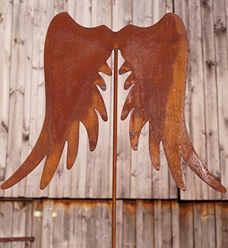 Edelrost Flügel auf Stab 120 cm Garten Dekoration Weihnachten Engelsflügel von Rostalgie
