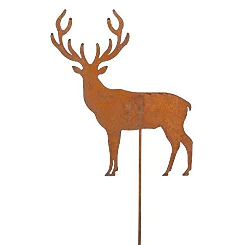 Rostalgie Edelrost Gartenstecker Hirsch stehend auf Stab klein - Höhe 60 cm von Rostalgie