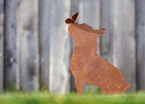 Edelrost Hund Bully mit Schmetterling auf der Nase - Höhe 45 cm von Rostalgie