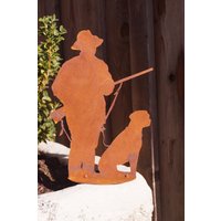 Edelrost Jäger Gustl Mit Jagdhund Josef Auf Bodenplatte - Höhe 26 cm Edelrost Jäger Gustl Mit Jagdhund Josef Auf Bodenplatte - Höhe 26 cm von Rostalgie