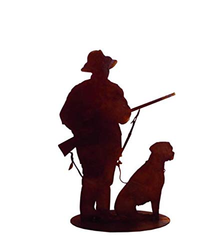 Edelrost Jäger Gustl mit Jagdhund Josef auf Bodenplatte 26 x 18 cm von Rostalgie