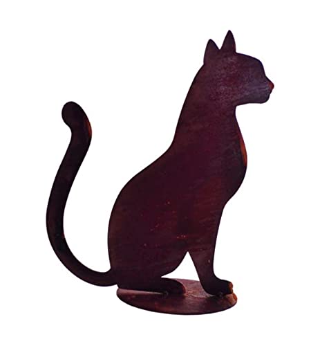 Rostalgie Edelrost Katze Karli sitzend auf Bodenplatte Tierfigur Kater Gartendekoration von Rostalgie