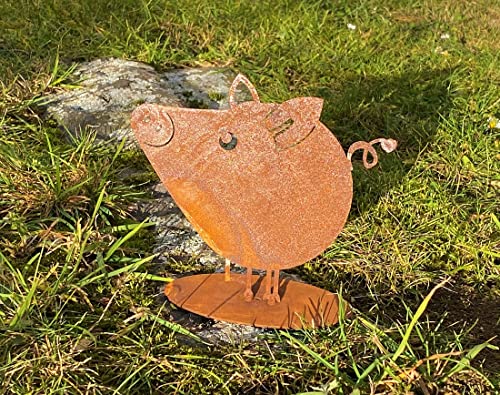 Edelrost Mini Schweinchen Rosa auf Bodenplatte - Höhe 14 cm von Rostalgie