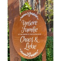Edelrost Tafel Ovale Form - Unsere Familie Ist Die Perfekte Mischung von Rostalgie