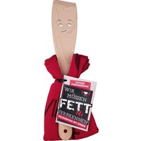 Holz Pfannenwender Mit Gesicht Und Geschirrtuch Rot - Wir Müssen Fett Verbrennen von Rostalgie