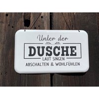 Metall Schild Weiß - Unter Der Dusche Laut Singen 24 X 14 cm von Rostalgie