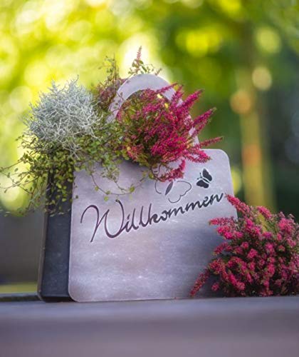 Patina Grau Pflanz-Tasche mit Schmetterling Willkommen klein 24 x 20 cm Garten von Rostalgie