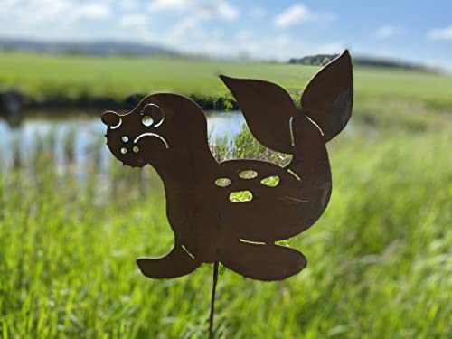 Rost Gartenstecker Seehund groß Höhe 118 cm Robbe Gartendekoration von Rostalgie