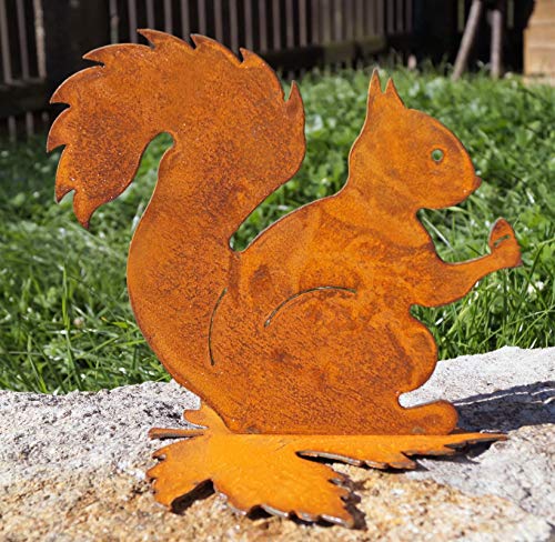 Rostalgie Edelrost Eichhörnchen auf Eichenblatt zum Stellen 20 x 22 cm Garten Deko Figur von Rostalgie