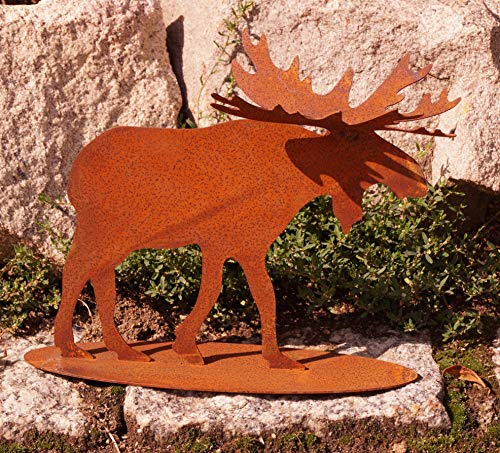 Rostalgie Edelrost Elch mit 3D Geweih klein auf Bodenplatte 23x19cm Garten Deko von Rostalgie