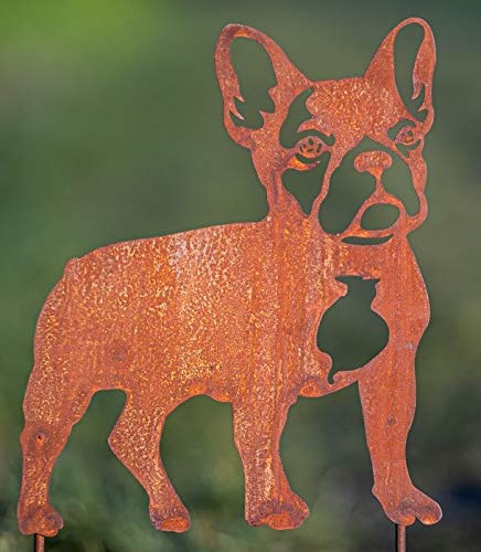 Rostalgie Edelrost Gartenstecker Mops/Bulldogge Beppo Hunde Tierfigur auf Stab von Rostalgie
