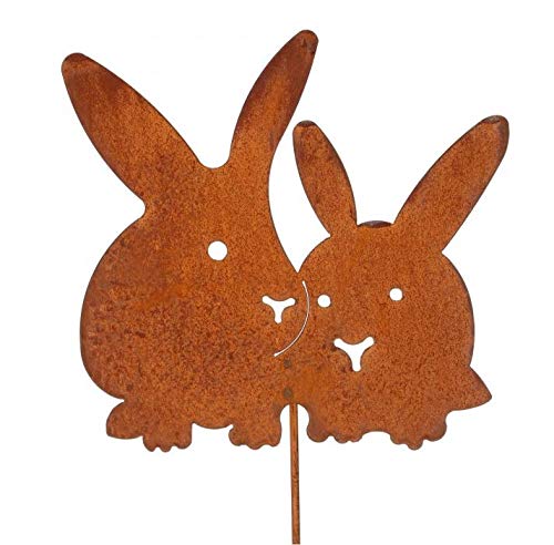 Rostalgie Edelrost Hasenpärchen auf Stab 60 cm Garten Deko Ostern Topfstecker von Rostalgie