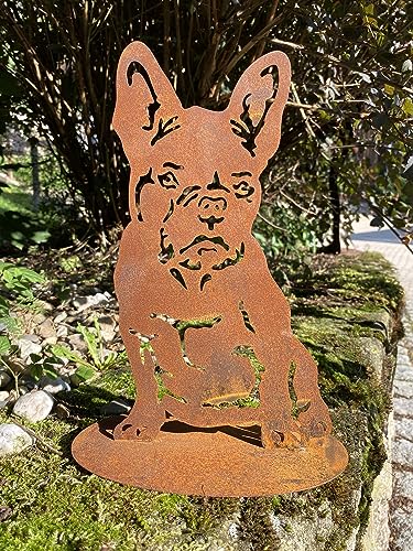 Rostalgie Edelrost Hund Bulldogge Bulli auf Bodenplatte - Höhe 30 cm von Rostalgie