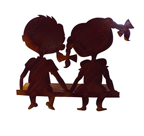 Rostalgie Edelrost Kantenfigur Kinderpärchen 20 x 18 cm Figur Garten Dekoration von Rostalgie