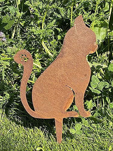 Rostalgie Edelrost Katze Dixie mit Dornspitze und Pfotenmotiv am Schwanz für Holz von Rostalgie