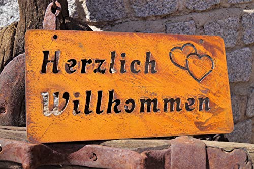 Rostalgie Edelrost Schild Herzlich Willkommen 30 x 15 cm Wandtafel Garten Dekoration Herz von Rostalgie