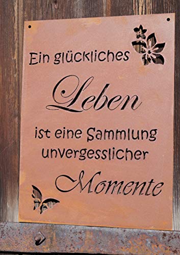 Rostalgie Edelrost Tafel - EIN glückliches Leben - 40 x 30 cm Lasertafel Gedichttafel Wandschild von Rostalgie