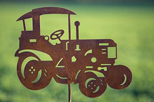 Rostalgie Edelrost Traktor auf Stab Gartendekoration Bulldog Trecker Fahrzeug von Rostalgie