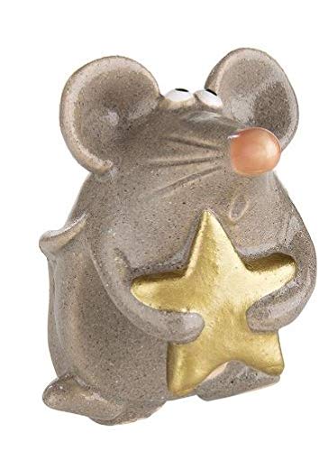 Rostalgie Keramik Topfhänger Maus Melli mit Stern/Herz goldfarben Weihnachten Figur (Keramik, Stern) von Rostalgie