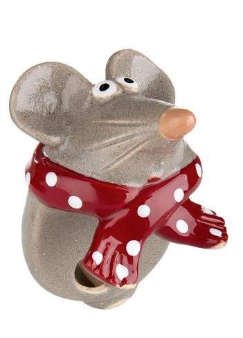 Rostalgie Keramik Topfhänger Maus Sissi mit Schal gepunktet rot/weiß Weihnachten Figur (Keramik, Schal rot) von Rostalgie