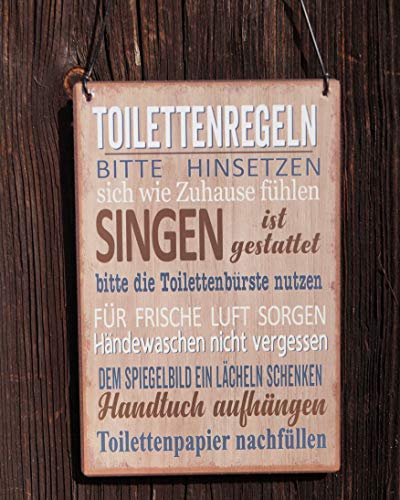 Rostalgie Metall Mini Schild Toilettenregeln 15 x 10 cm braun/blau zum Hängen von Rostalgie