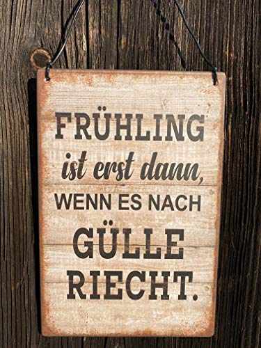 Rostalgie Metall Schild Dorfleben 10 x 15 cm Creme/braun Hänger Wandschild (Metall, Frühling ist erst dann...) von Rostalgie