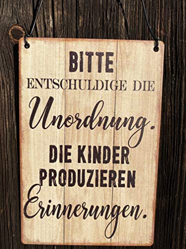 Rostalgie Metall Schild Kinder 10 x 15 cm Creme/braun Hänger Wandschild - 1 Stück (Metall, Bitte Entschuldige die Unordnung) von Rostalgie