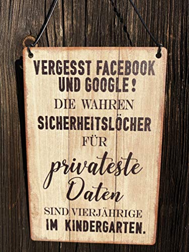 Rostalgie Metall Schild Kinder 10 x 15 cm Creme/braun Hänger Wandschild - 1 Stück (Metall, Vergesst Facebook und Google) von Rostalgie