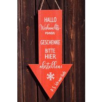 Schild Pfeil "Hallo Weihnachtsmann" Rot/Weiß - Höhe 60 cm von Rostalgie