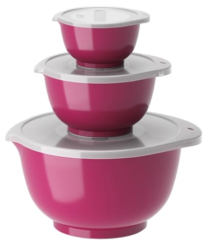 Rosti Margrethe Schüssel Set, Rührschüssel Set, 6-Teilig mit 3 Rührschüsseln und 3 Deckel, Teigschüssel aus Recycelbarem Kunststoff, 0,25 Liter, 0,75 Liter und 3 Liter, Beetroot von Rosti