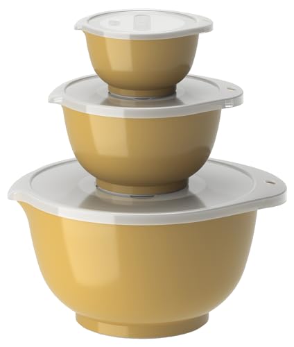 Rosti Margrethe Schüssel Set, Rührschüssel Set, 6-Teilig mit 3 Rührschüsseln und 3 Deckel, Teigschüssel aus Recycelbarem Kunststoff, 0,25 Liter, 0,75 Liter und 3 Liter, Curry Rosti Margrethe Schüssel Set, Rührschüssel Set, 6-Teilig mit 3 Rührschüsseln und 3 Deckel, Teigschüssel aus Recycelbarem Kunststoff, 0,25 Liter, 0,75 Liter und 3 Liter, Curry von Rosti