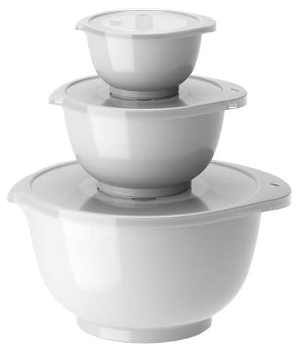 Rosti Margrethe Schüssel Set, Rührschüssel Set, 6-Teilig mit 3 Rührschüsseln und 3 Deckel, Teigschüssel aus Recycelbarem Kunststoff, 0,25 Liter, 0,75 Liter und 3 Liter, Weiß von Rosti