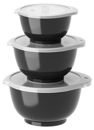 Rosti Margrethe Schüssel Set, Rührschüssel Set, 6-Teilig mit 3 Rührschüsseln und 3 Deckel, aus Recycelbarem Kunststoff, 0,25 Liter, 0,5 Liter und 0,75 Liter, Carbon Black (Schwarz) von Rosti