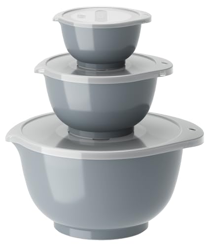Rosti Margrethe Schüssel Set, Rührschüssel Set, 6-Teilig mit 3 Rührschüsseln und 3 Deckel, Teigschüssel aus Recycelbarem Kunststoff, 0,25 Liter, 0,75 Liter und 3 Liter, Dusty Blue von Rosti